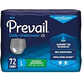 Prevail Daily Incontinence Underwear for Men, Large, 72 Count | Maximum Absorbency Adult Diapers, Bladder Leak &amp; Post-Surgery Protection, Up to 8 Hrs Breathable Odor Control &amp; Discreet Fit