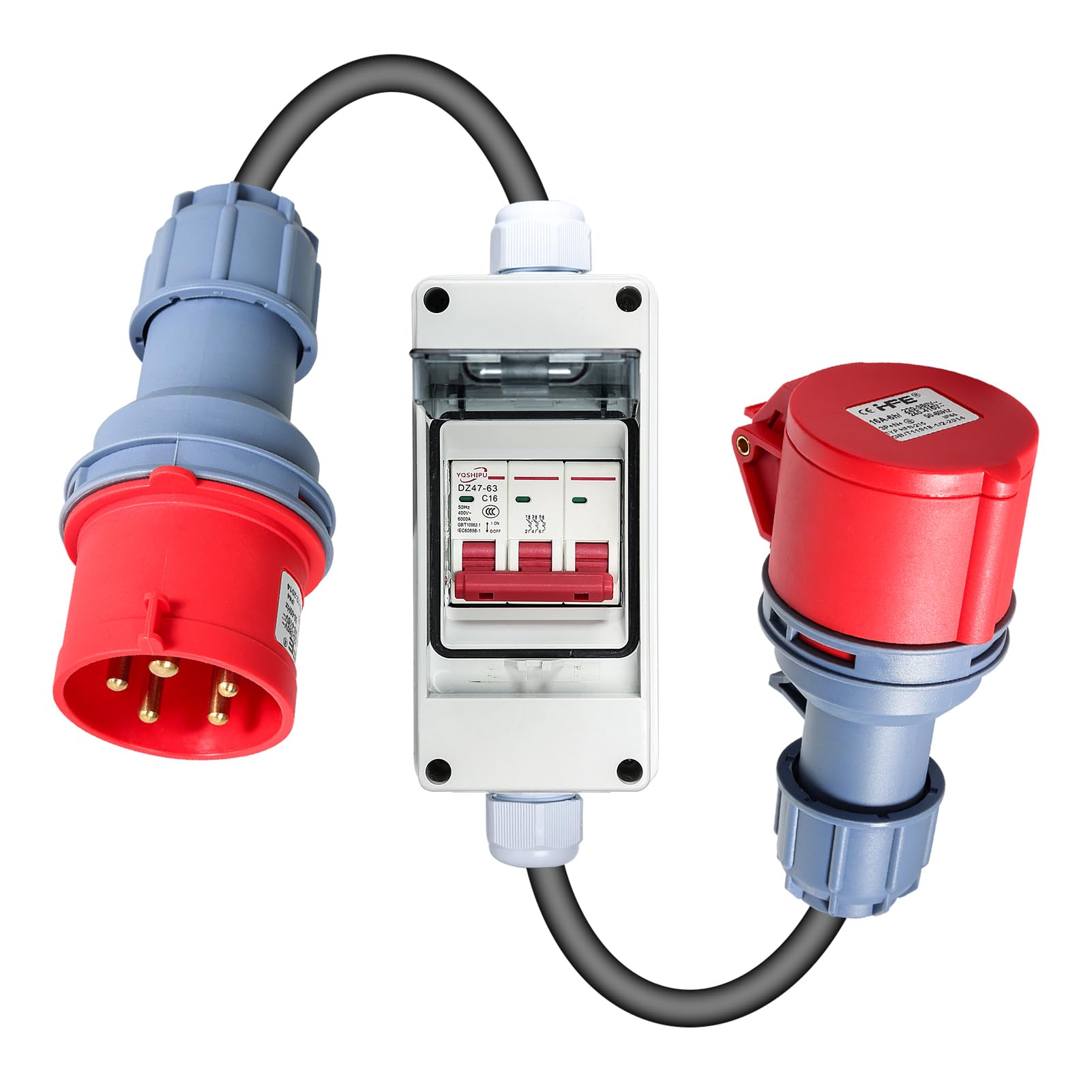 BuyWeek CEE Adapter 32A to 16A High Current Adapter Circuit Breaker 16A with CEE Plug IP44 CEE Adapter for RV Yacht Workshop Baustelle, with 1m Cable