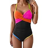 Eomenie One Piece Swimsuit for Women Tummy Control Ruched Bathing Suit Tie Back Slimming Swimsuit