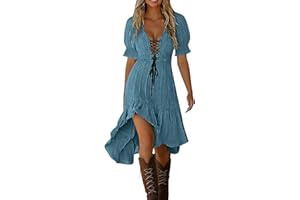 Western Dress for Women Cowgirl Dresses Vintage Boho Sundress Short Sleeve Summer Dress High Low Flowy Sun Dresses