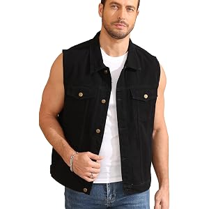 UMESOUL Men's Denim Vest Summer Shirt Sleeveless Jean Jacket