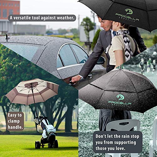 Procella Golf Umbrella Windproof Waterproof - 62 Inch Large Automatic Open Rain & Wind Resistant Vented Double Canopy - Best Golf-Sized Stick Umbrellas for Men and Women (Navy Blue)