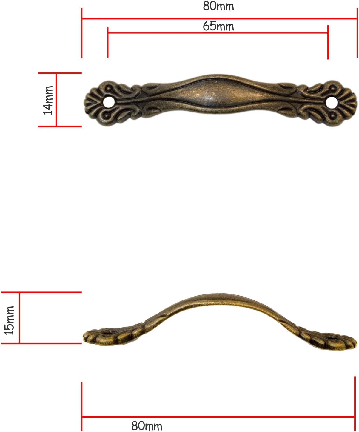 Fuxxer - 2x Antique Bronze Design Drawer Handles Buffets Dresser Drawer Handles Vintage Rustic Retro Style 80x14mm - Image 5