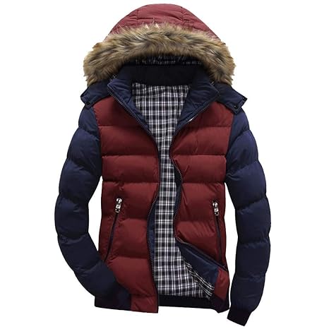 OHQ Herren Parka Lange Winterjacke Mantel mit Fell-Kapuze und Futter aus Baumwollmischung