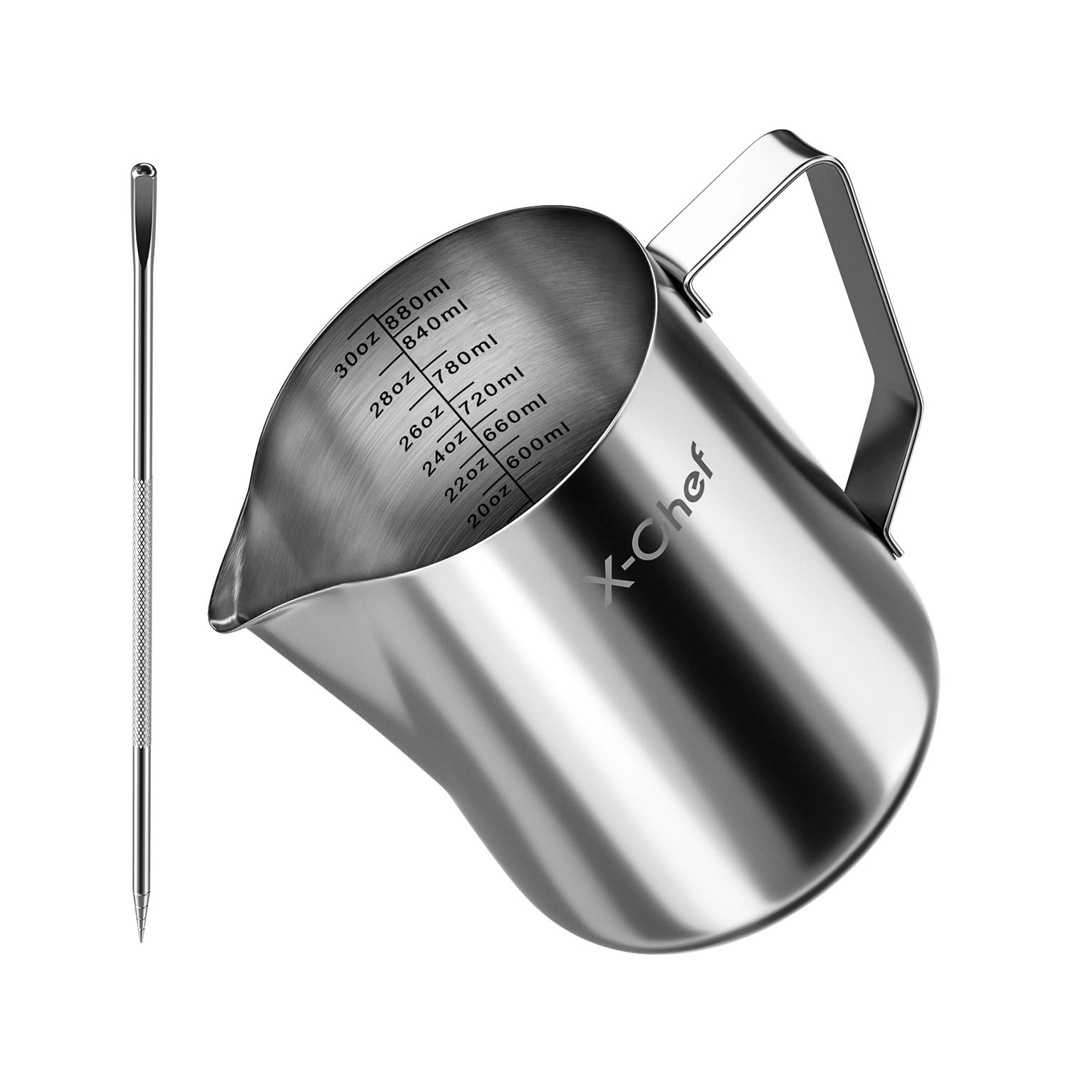 X Chef Frothing Pitcher 30 Oz 900ml Stainless Steel Milk Frother