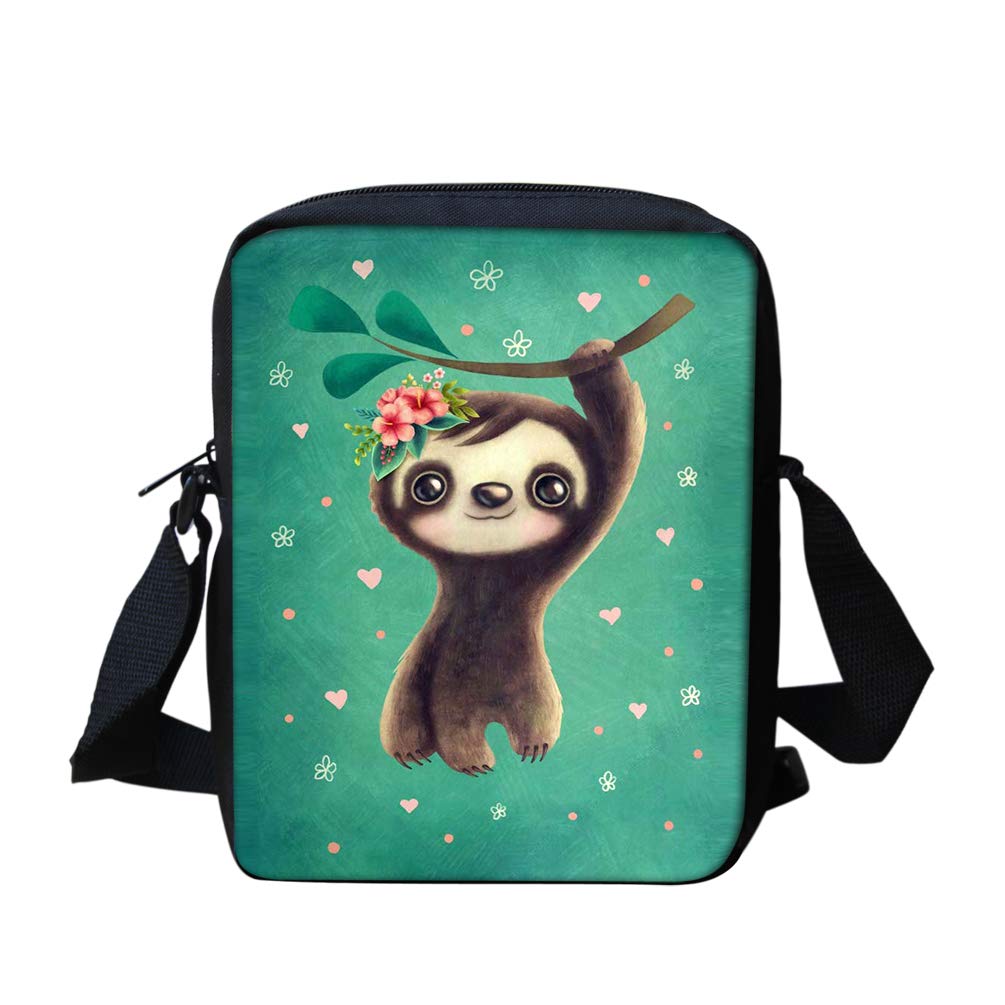 Biyejit Cute Sloth Messenger Bag Sling Shoulder Bags for Girls Boys Crossbody Backpack Travel Sports Sachel with Adjustable Straps
