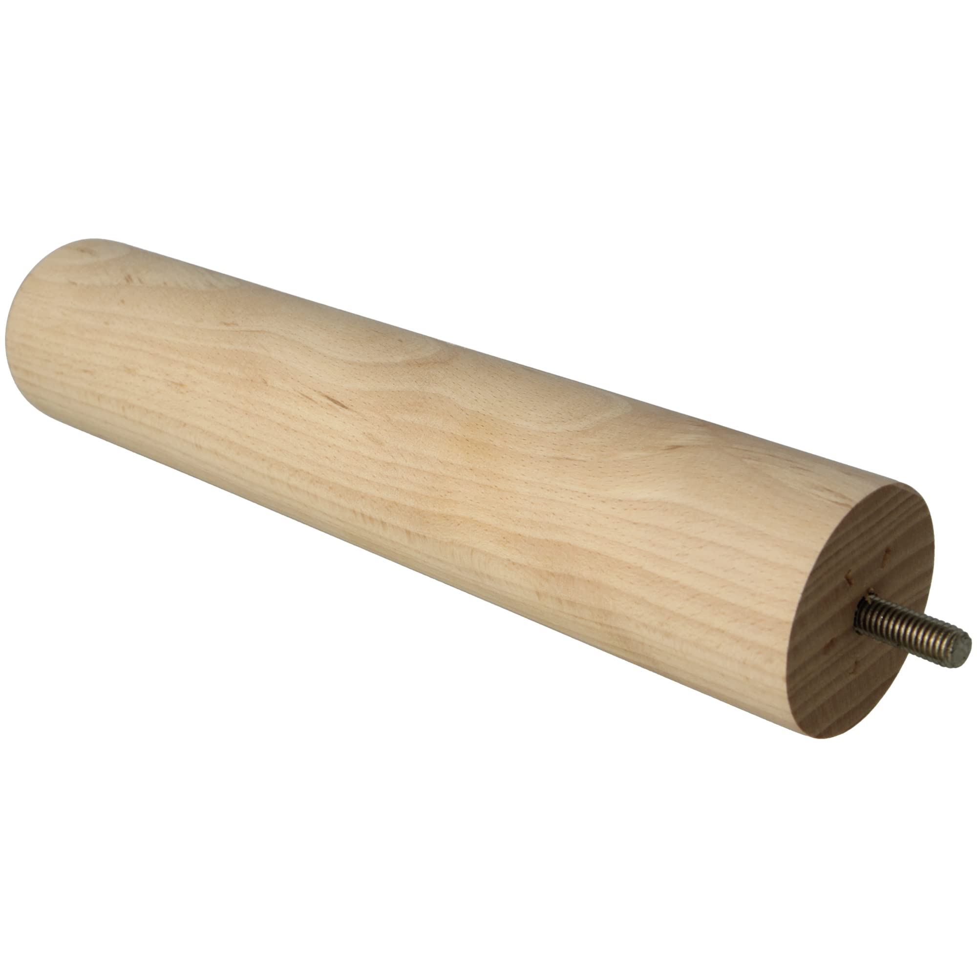 Amig - Round Furniture Leg, Beech Wood Leg with Natural Finish, Replacement Legs for Sofas, Beds, Tables, Fixing: Metal Spike of Metric 8, Measurements: 50 x 250 mm
