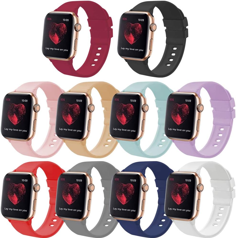 PROSRAT 10PCS Watch Band for 38mm 42mm 40mm 44mm Watch,Soft Sport Bands Replacement for Watch Series 5/4/3/2/1 Women Men