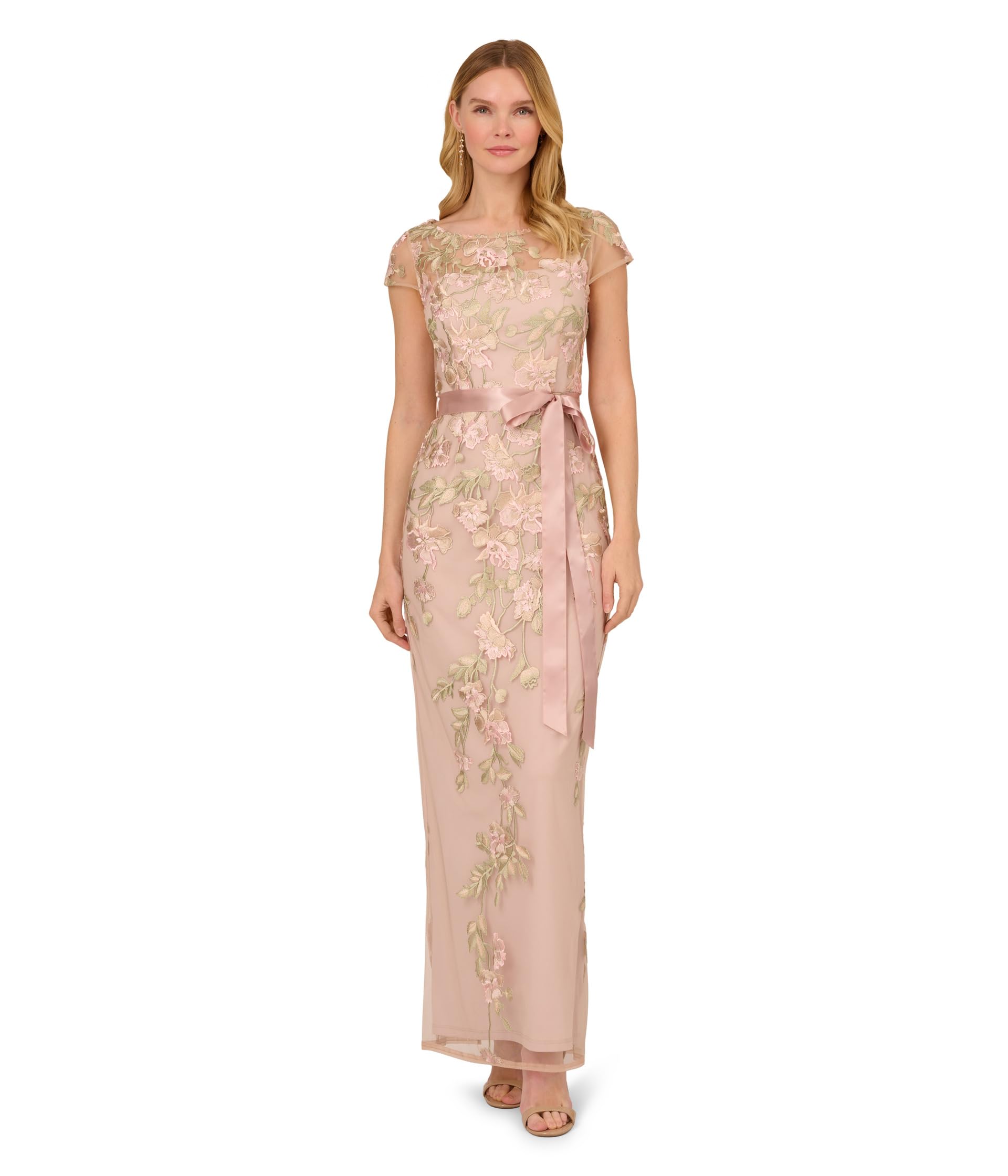 Photo 1 of Adrianna Papell Women's Cascading Floral COLMN GWN, Merlot Multi/Nude size 14