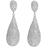 DIAMANTIO 18K Gold Plated Full Pavé Teardrop Dangle Earrings – Luxury CZ Crystal Statement Earrings for Women, Sparkly Prom & Wedding Jewelry