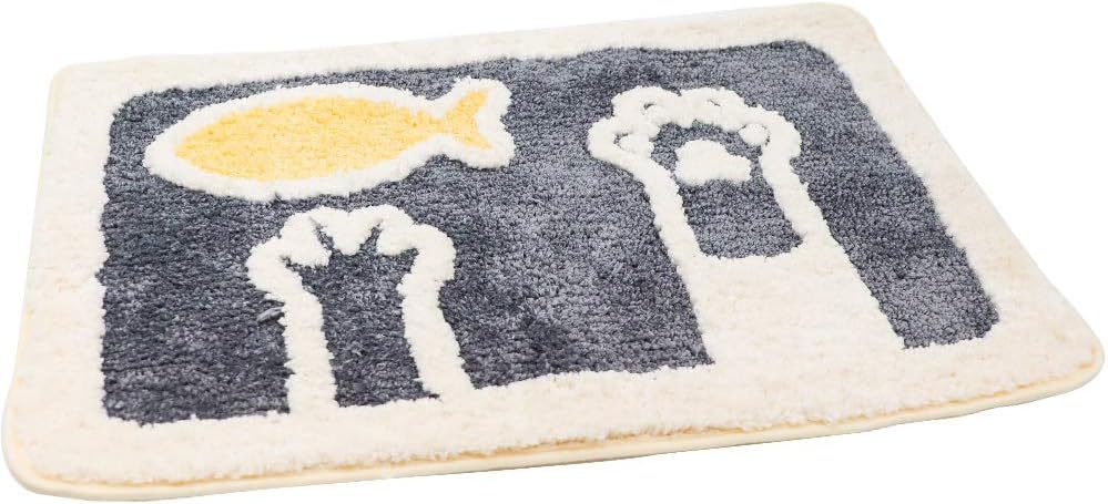 YANHU Non-Slip Bathroom Rug, with Cute Cat Claw Pattern, Soft Microfibers Bath Mat with Water Absorbent, Machine Washable and Easy to Clean Floor Mats, for Bathroom,Tub, and Shower(Black&Beige,17x25