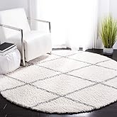 SAFAVIEH Parma Shag Collection Area Rug - 3' Round, Cream & Grey, Moroccan Trellis Design, Non-Shedding & Easy Care, 1.2-inch