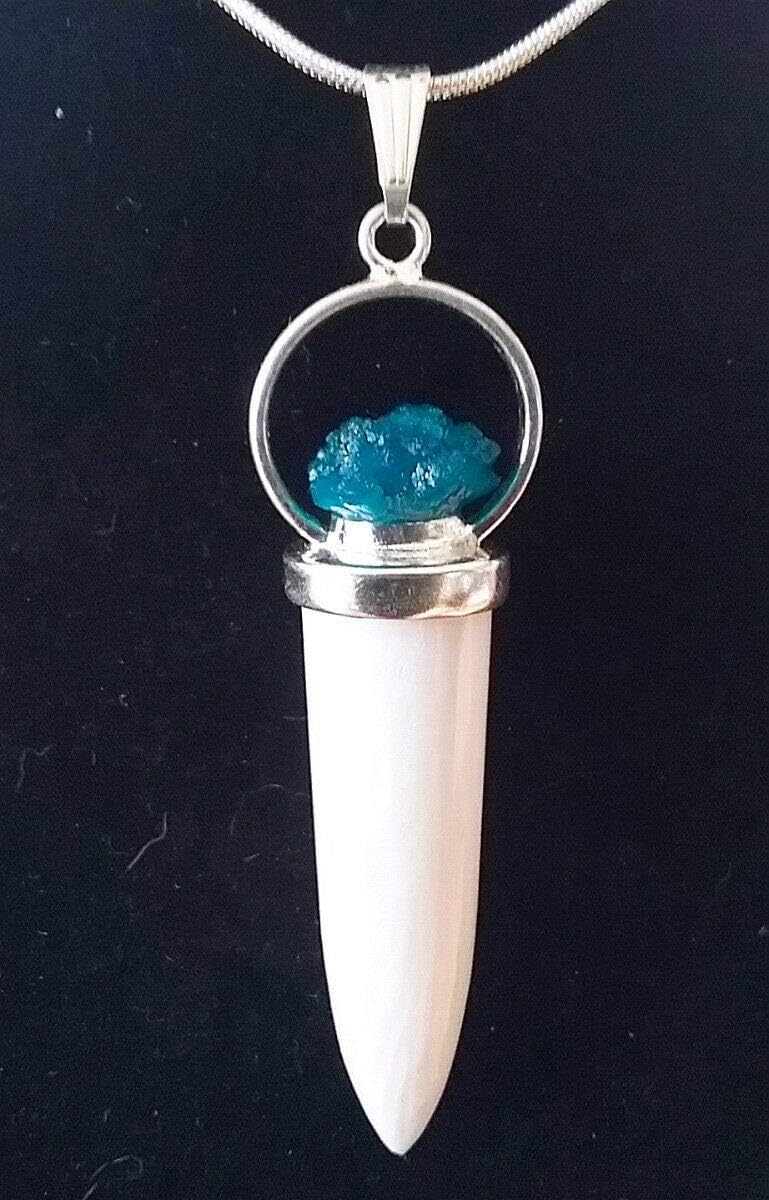 Raw Indian Cavansite and Scolecite Crystal Sterling Pendant with Silver Chain