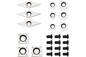 URBANSENTIAL 12 Pieces Carbide Cutter Inserts Set For Wood Lathe Turning Tools (14mm Square inserts, 28mm Diamond inserts and 8.9mm Round,12mm Round inserts), 12 Screws Included