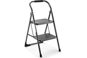 ASPERLAD Step Stool for Adults,2 Step Ladder Folding 330lbs Anti Slip Step Stool,Foldable Ergonomic 2 Steel Stool with Wide Pedal for Home, Kitchen, Office (Gray)