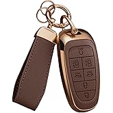 WiiLemz Key Fob Cover for Hyundai with Key Chain, Upper Leather + Soft TPU Car Key Case Shell for 2024 2023 2022 Hyundai Sonata Santa Fe Nexo Tucson (7 Buttons, Brown)