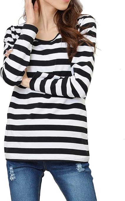 Amazon Elcele ロングtシャツ 大きいサイズ レディース 長袖 カットソー 4l 太白黒ボーダー Tシャツ カットソー 通販