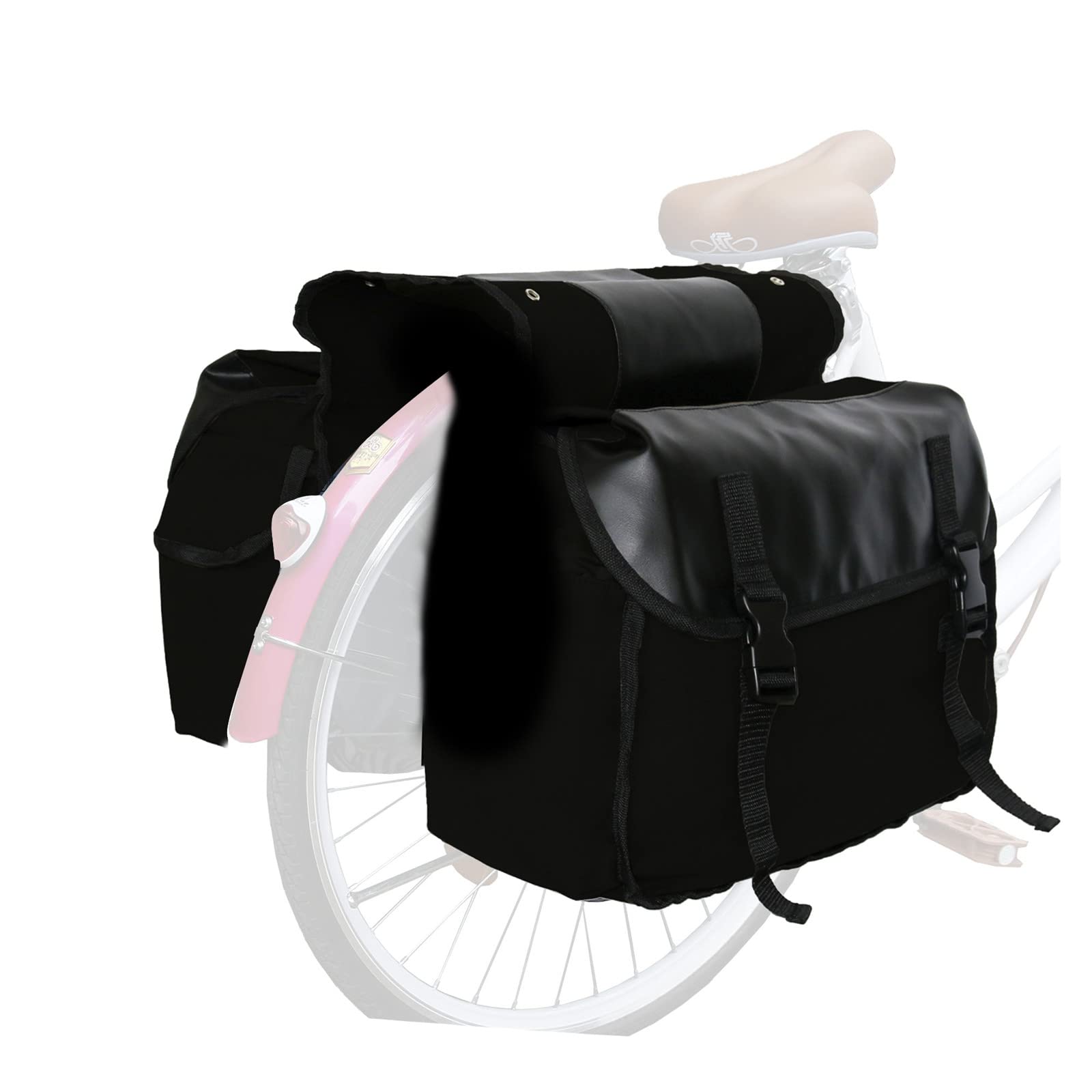 3DTengkit Bike Panniers Bag,Canvas Bicycle Double Saddle Bag Bike Rear Seat Bag,for Bicycle Commuting(Black)