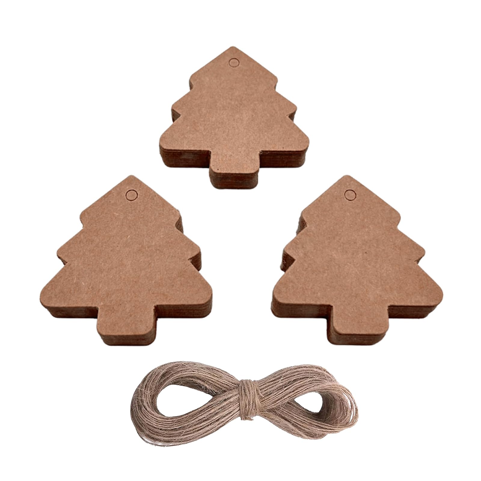 100 pcs Christmas Tree Kraft Paper Hanging Ornament Gift Tag, Parcel and Luggage Label String Pendant Decal, Brown