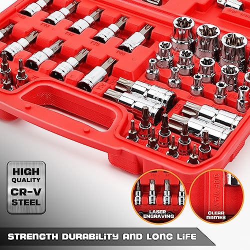 LLNDEI Master Torx Bit Socket Set 1/4 3/8 1/2Inch and External Torx