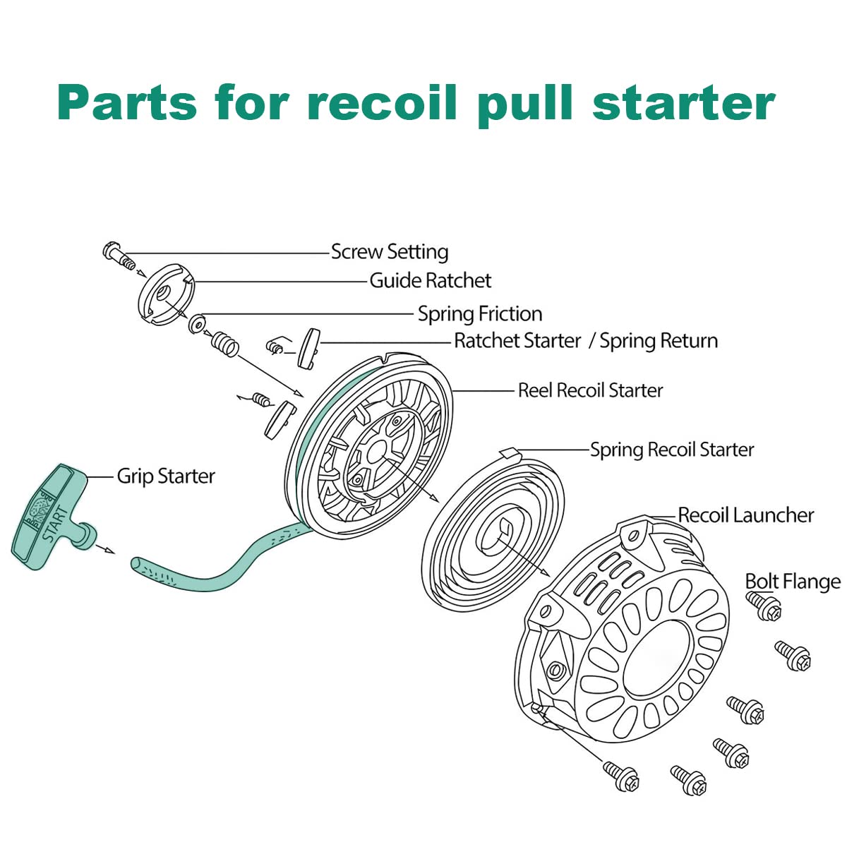 ZAMDOE Corde Démarrage 4mm Avec Poignée - Pour Honda GX160 GX200 Et Moteurs Essence