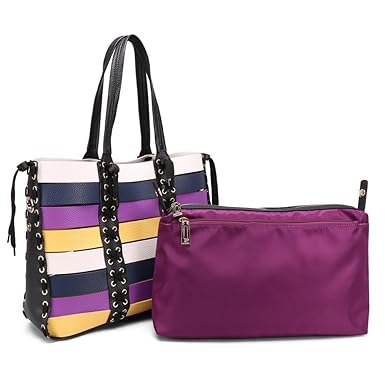 Stylisher Women Handbags Leather Tote Bag Top Handle Designer Satchels Purse Ladies Shoulder Bag Stylisher(L, Purple Mix)