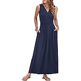 AUSELILY Women's Maxi Dress 2026 Summer Casual Sleeveless Sundress V Neck Wrap Vacation Cocktail Long Dresses with Pockets
