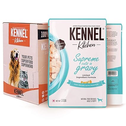 Kennel Kitchen Wet Dog Food for Adult and Puppy, Supreme Cuts in Gravy, Fish Recipe with Pumpkin, 100g (Pack of 12)