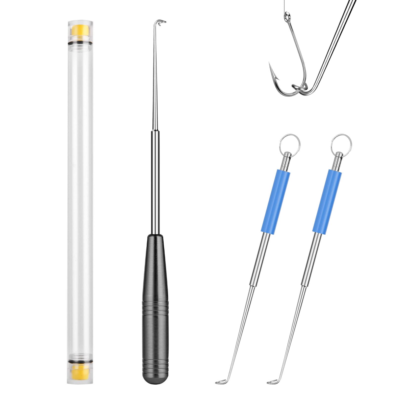 Vicloon Fishing Unhooking Disgorger, 3pc Fishing Hook Remover Set - Stainless Steel Hook Detacher with Storage Box (Grey)