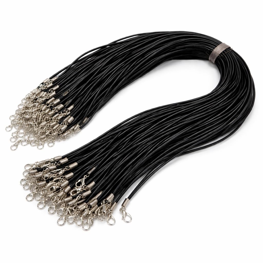 Perlin C116 Faux Leather Collar with Carabiner 2 mm 46 cm Black Leather Necklace Pack of 10