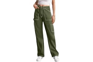 LEPUNUO Cargo Pants Women High Waisted Wide Leg Casual Pants Baggy Stretchy Trousers Y2K Streetwear with 6 Pockets