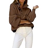 CHARTOU Women's Waffle Knit Knitwear Slouchy Striped Polo Collared Long Sleeve Pullover Sweater Tops