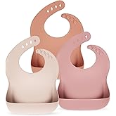 Eascrozn Silicone Bibs for Babies Toddler Set of 3, BPA Free | Soft Adjustable Waterproof Bibs for Feeding Essentials