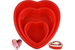 MOTOTO 3 Pieces Silicone Heart Cake Pans Red Heart Shaped Cake Mold Nonstick Heart Baking Pans Heart Layer Cake Pans Reusable Silicone Heart Cake Mold for Valentine's Day Cake and Brownie (5" 8" 10")