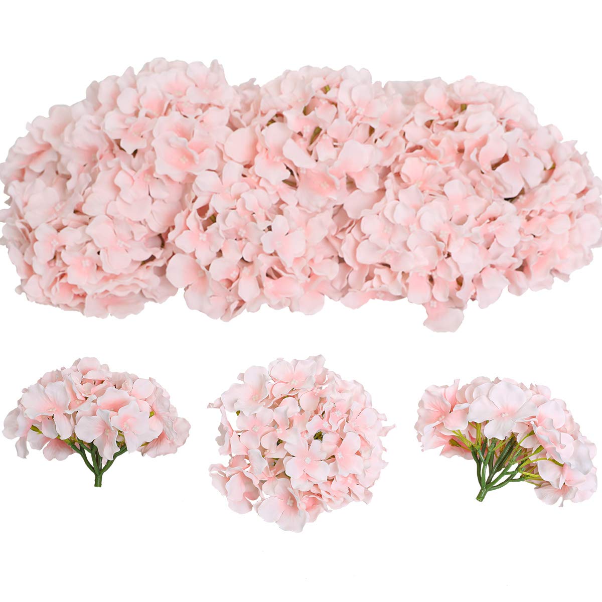 Tifuly 12Pcs Artificial Hydrangeas, Realistic Silk Hydrangeas Flower Heads with Stems Fake Flowers for Wedding Bridal Bouquets, Home Office Party Decor, Floral Arrangements, Centerpiece(White Pink)