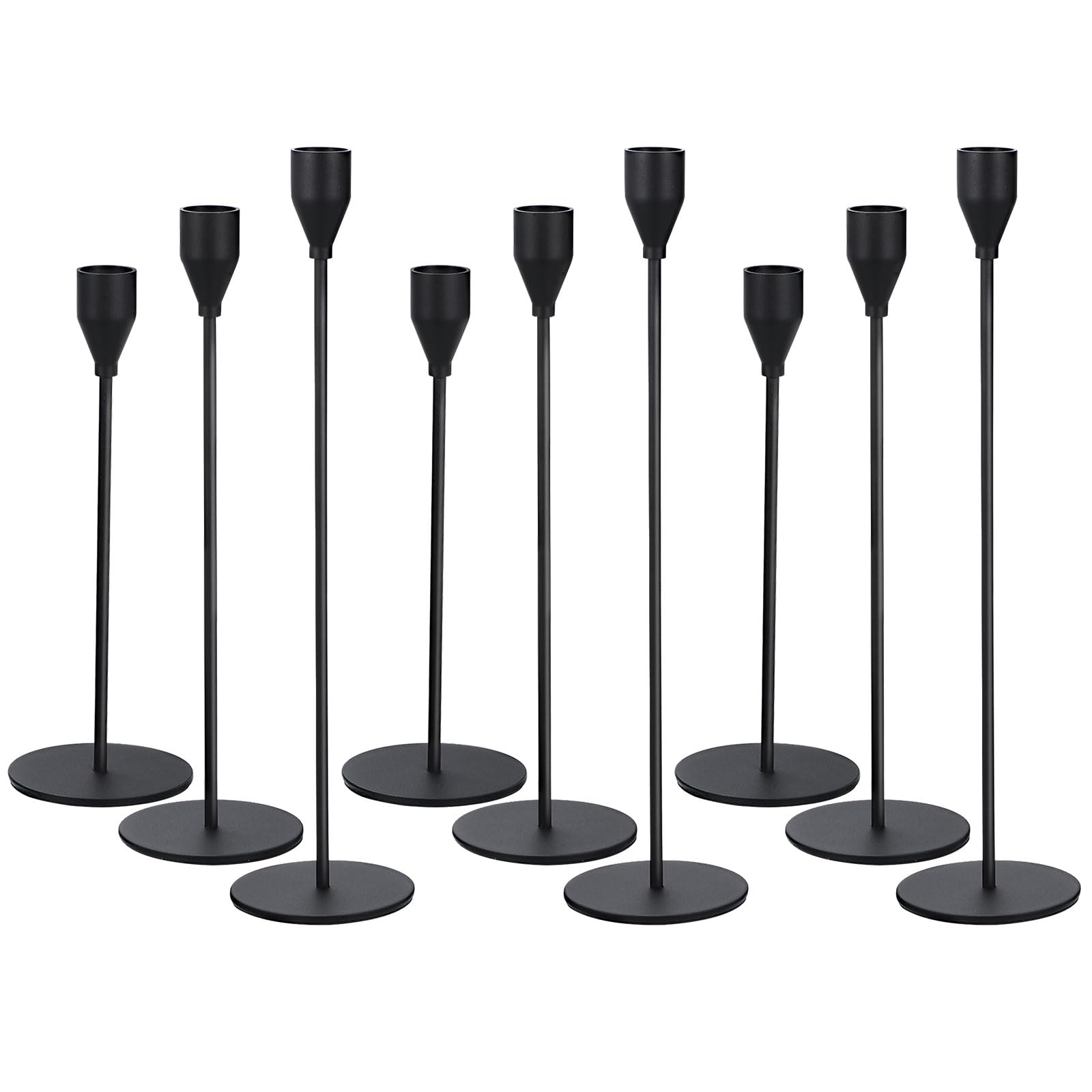 YOKIVE 9 Set Candelabra Candle Holders, Table Stable Base | Great for Farmhouse, Decor Party, Black, Multiple Size