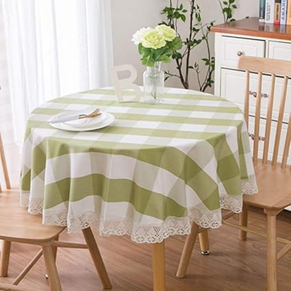 Amazon ｓｅｍｏ１ｍｕｓ テーブルクロス 円形 1 チェック柄 テーブルカバー レース付き 北欧 おしゃれ 食卓カバー 綿麻 丸テーブル用 インテリア 雰囲気 テーブルクロス オンライン通販
