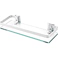 KES Aluminum Bathroom Glass Shelf Tempered Glass Rectangular 1 Tier Extra Thick Silver Wall Mounted, A4126A