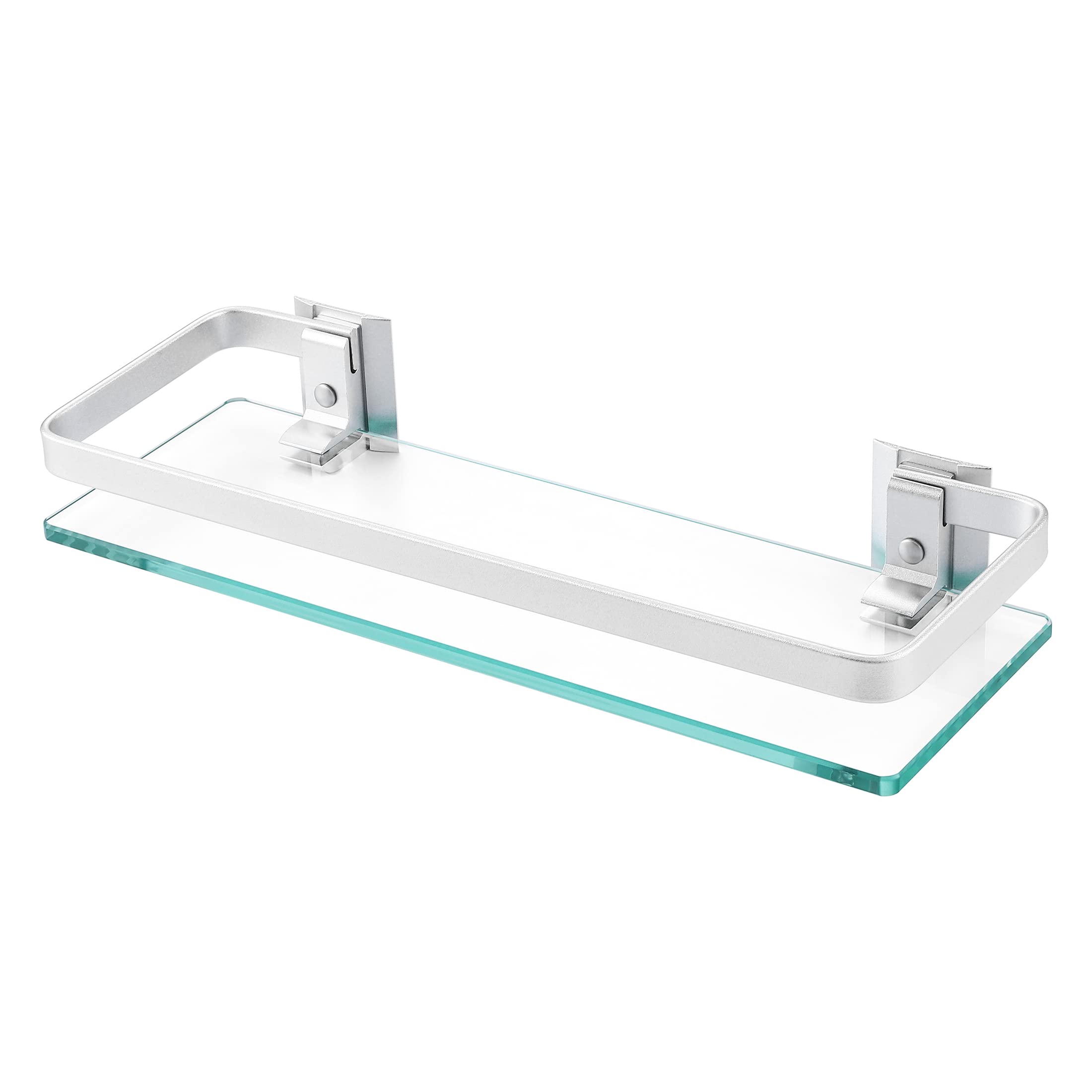 KES Glass Bathroom Shelf Wall Mounted, Tempered Glass Shelf Shower Shelf with Aluminum Bracket, Rectangular Extra Thick Silver Sand Sprayed, A4126A