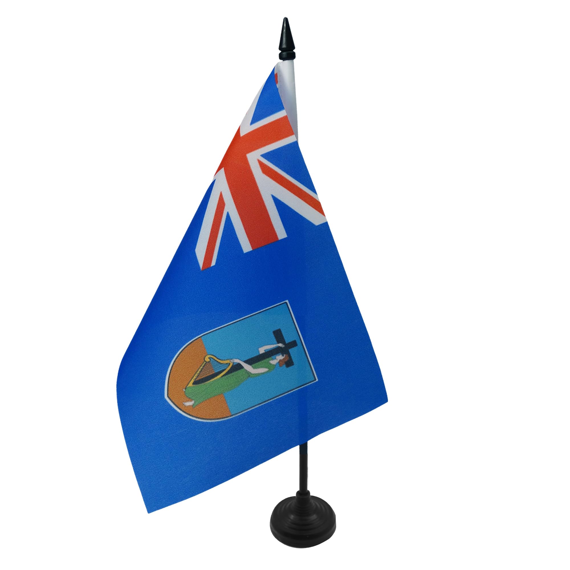 AZ FLAG Montserrat Table Flag 5'' x 8'' - Montserratian Office Decoration 100% Polyester 21 x 14 cm - Mini Desk Flag with Pole and Black Plastic Base โ image 1