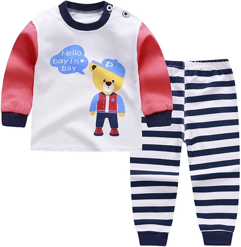Bencreative Conjunto De Pijamas De Algodon Para Nina Bebe Conjunto De Manga Larga Y Pantalon De Dibujos Animados Nino Pequeno Ropa De Dormir Camisones Ropa Para Ninos De 0 A 4 Anos Ropa