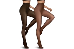 Vertvie 2 Pairs Fleece Lined Tights for Women Thermal Pantyhose Fake Translucent Winter Warm Tights Thick Leggings