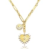 ORIGENCE Sun Heart Necklace for Women 18K Gold Plated Heart Pendant Necklace Chunky Chain Choker Necklaces Hip Hop Charm Necklaces Trendy Unisex Jewelry