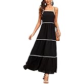 DUKAKII Women's Solid Color Sundress Summer Boho Square Neck Long Dress Spaghetti Strap Back Elastic A line Maxi Dresses
