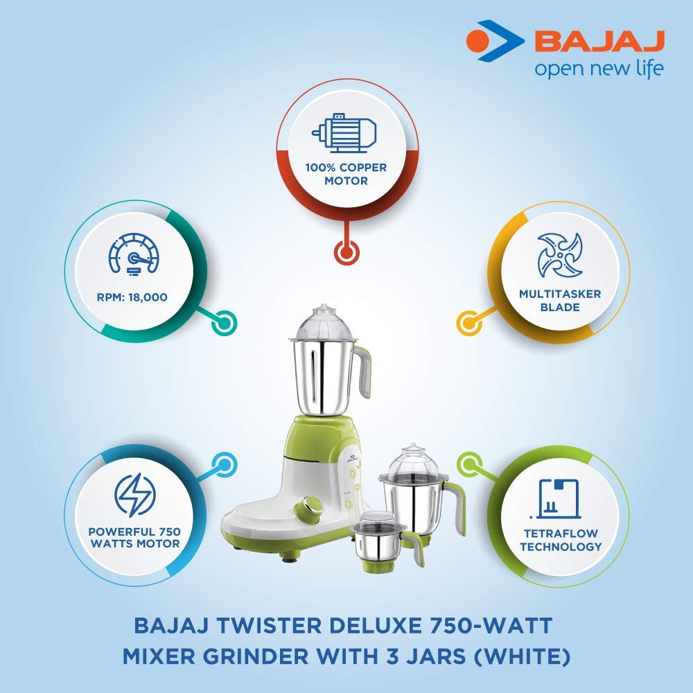Mixer Grinder 750Watt with 3 Jars Bajaj Twister Deluxe Best Price