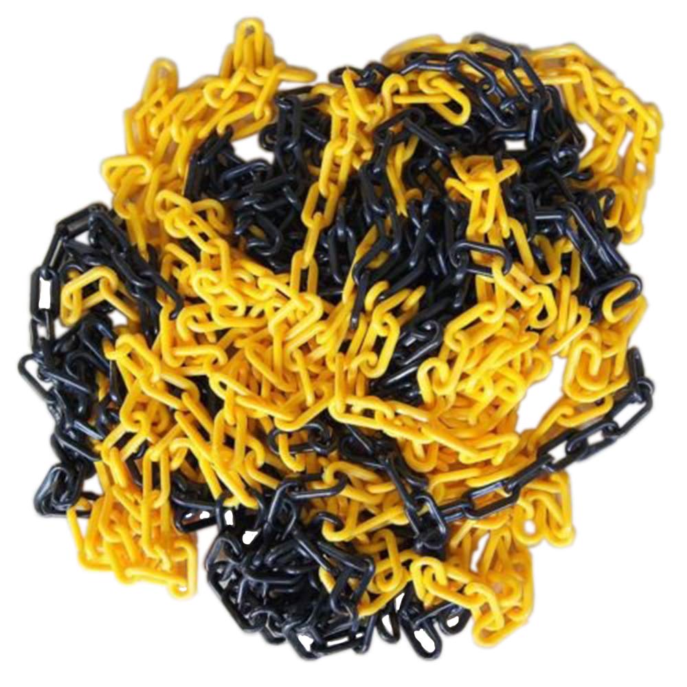 KATSU Plastic Chain Barrier 25 Meters 8mm x 25m High Visibilty Black and Yellow Plastic Link Chain for Warning Safety Parking Space, Crowd Control, Traffic, Queuing Line 990941