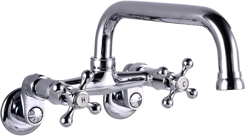 Wall Mount Kitchen Faucet Polish Chrome Double Cross Handle