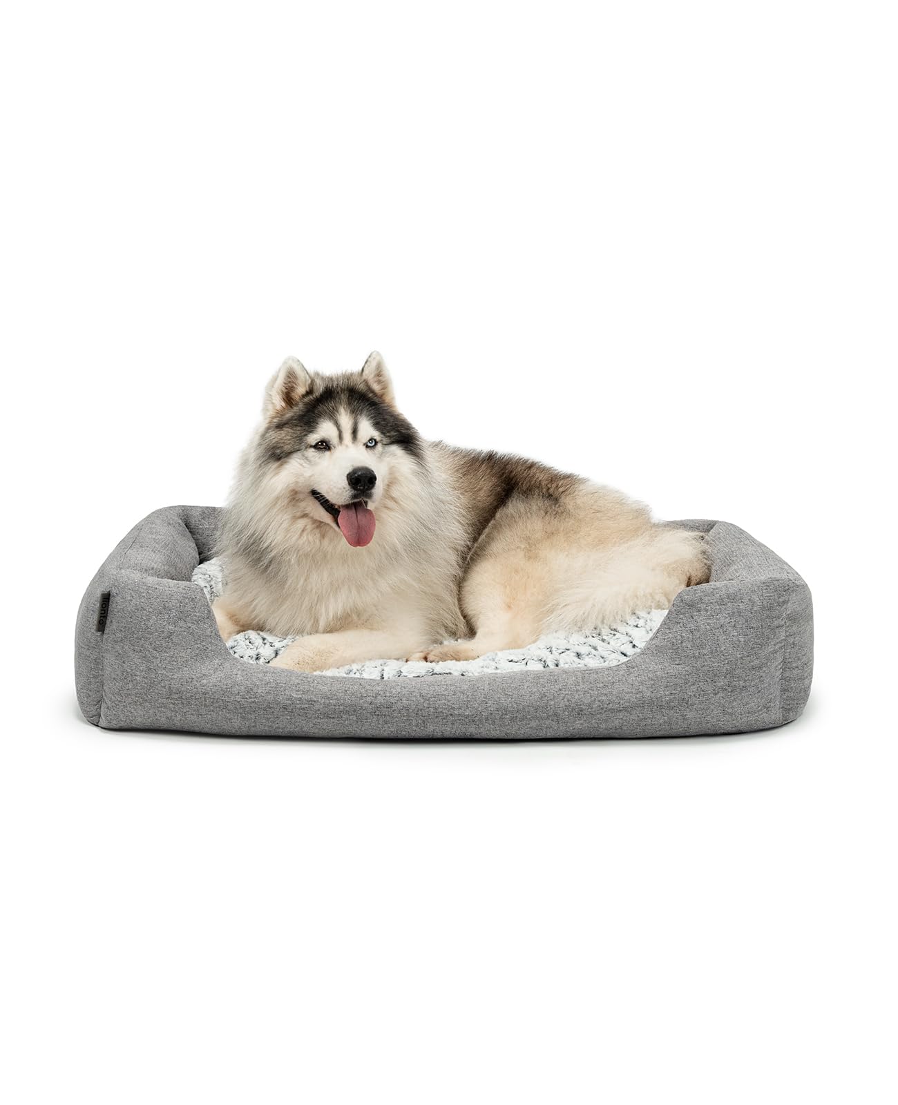 lionto Dog basket with fluffy reversible cushion, cosy pet bed in mottled design with low entry for dogs & cats, 110x80 cm, soft dog cushion, grey