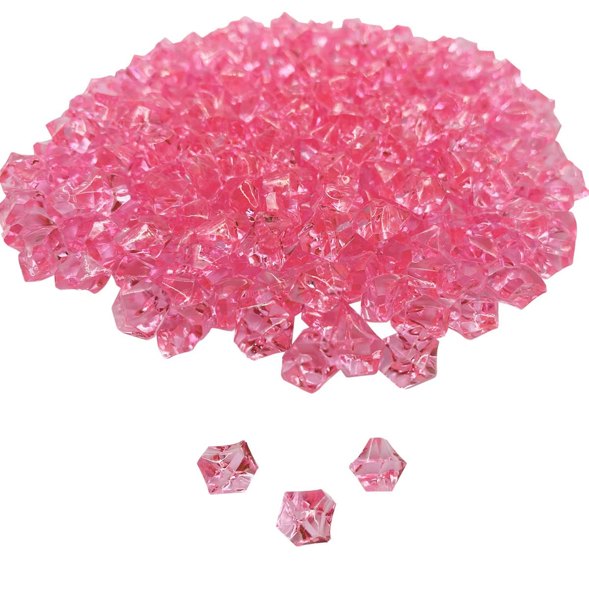 Photo 1 of zhuohai 300 Pcs Acrylic Ice Rocks Crystals Gems, Bulk Fake Crystals, Plastic Diamonds for Vase Filler Wedding Decoration Table Scatter Party Arts Crafts Display (Pink)