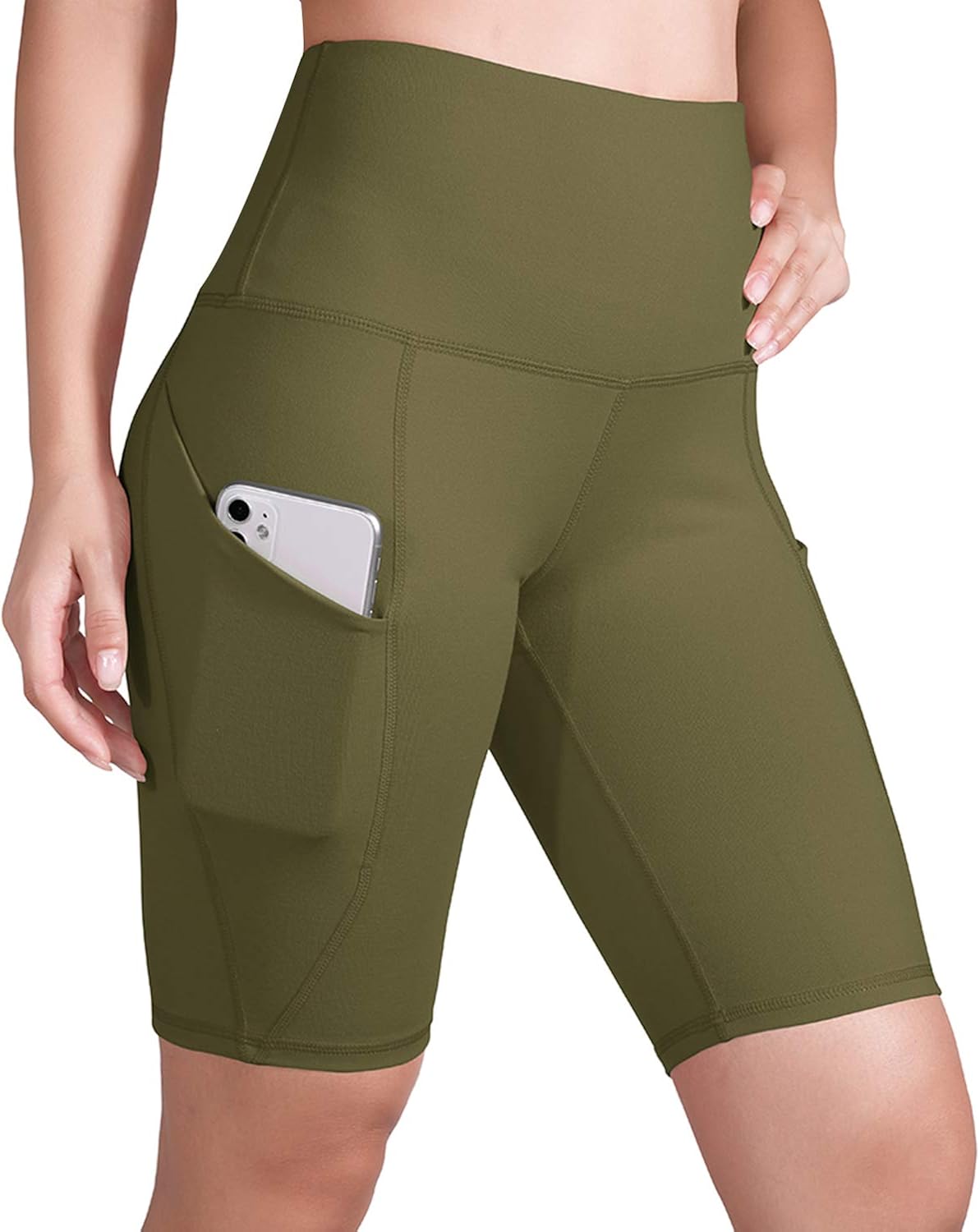 ODODOS High Waist Out Pocket Yoga Short Tummy Control Workout Running Athletic Non See-Through Yoga Shorts: Clothing